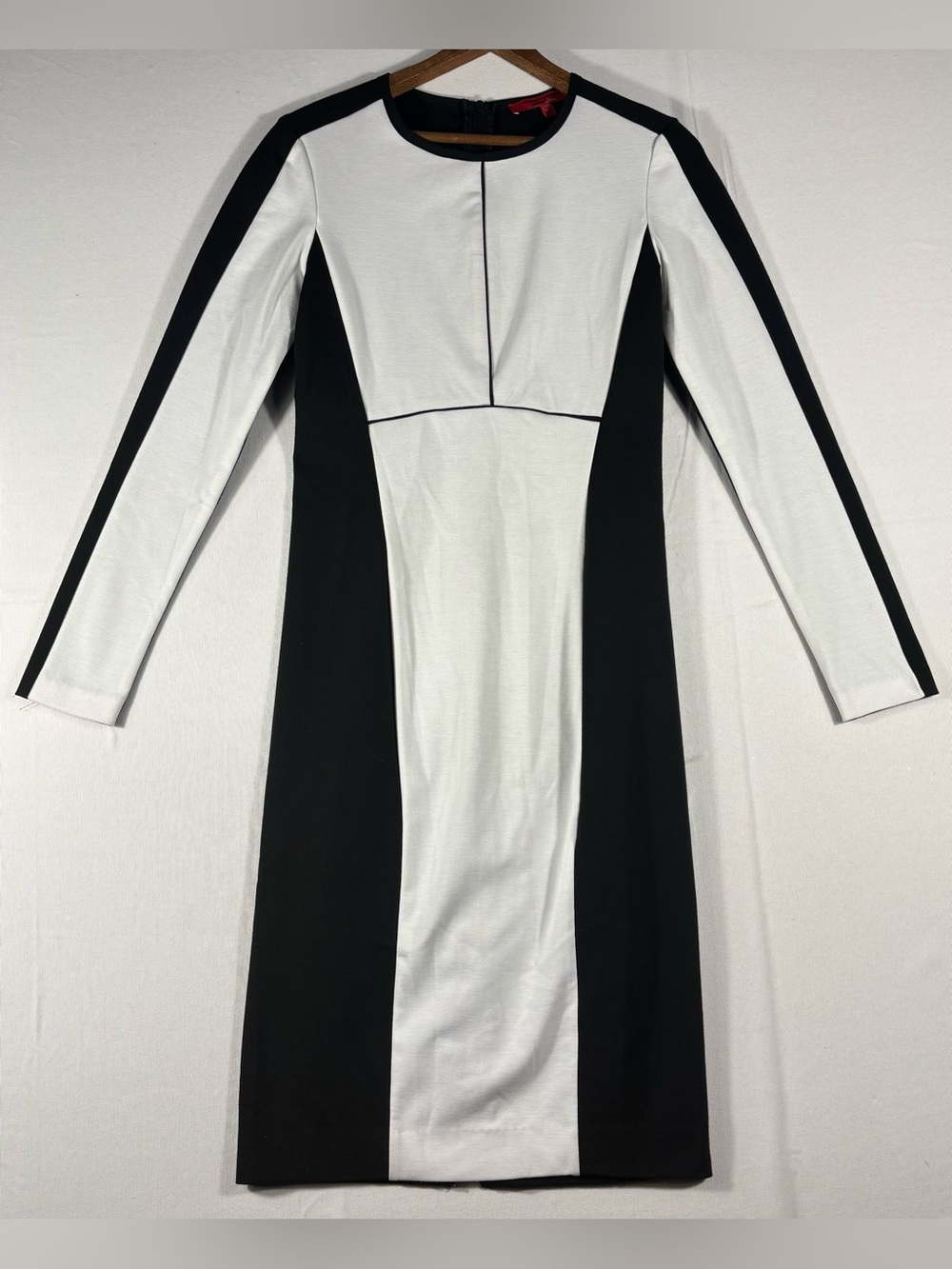 Narciso Rodriguez Women’s XS Black and White Colorblock Long Sleeve Sheath Dress